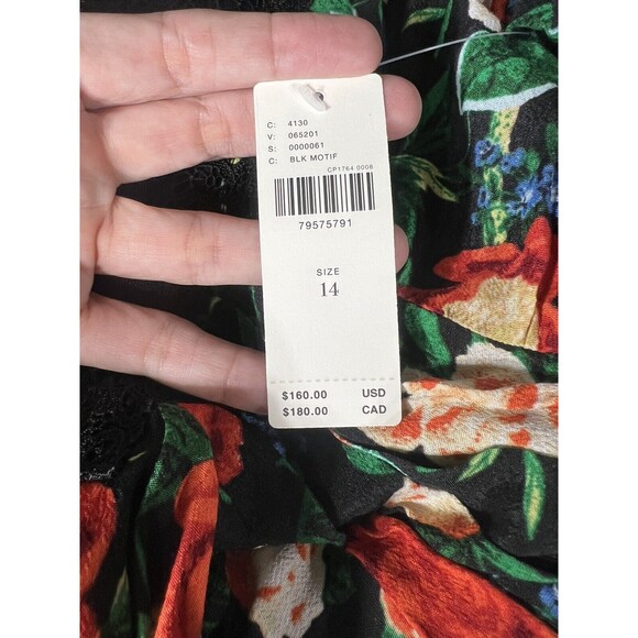 Anthropologie Lacy V-Neck Mini Dress  14 Black Floral Long Sleeve Fit Flare NEW - Picture 3 of 15